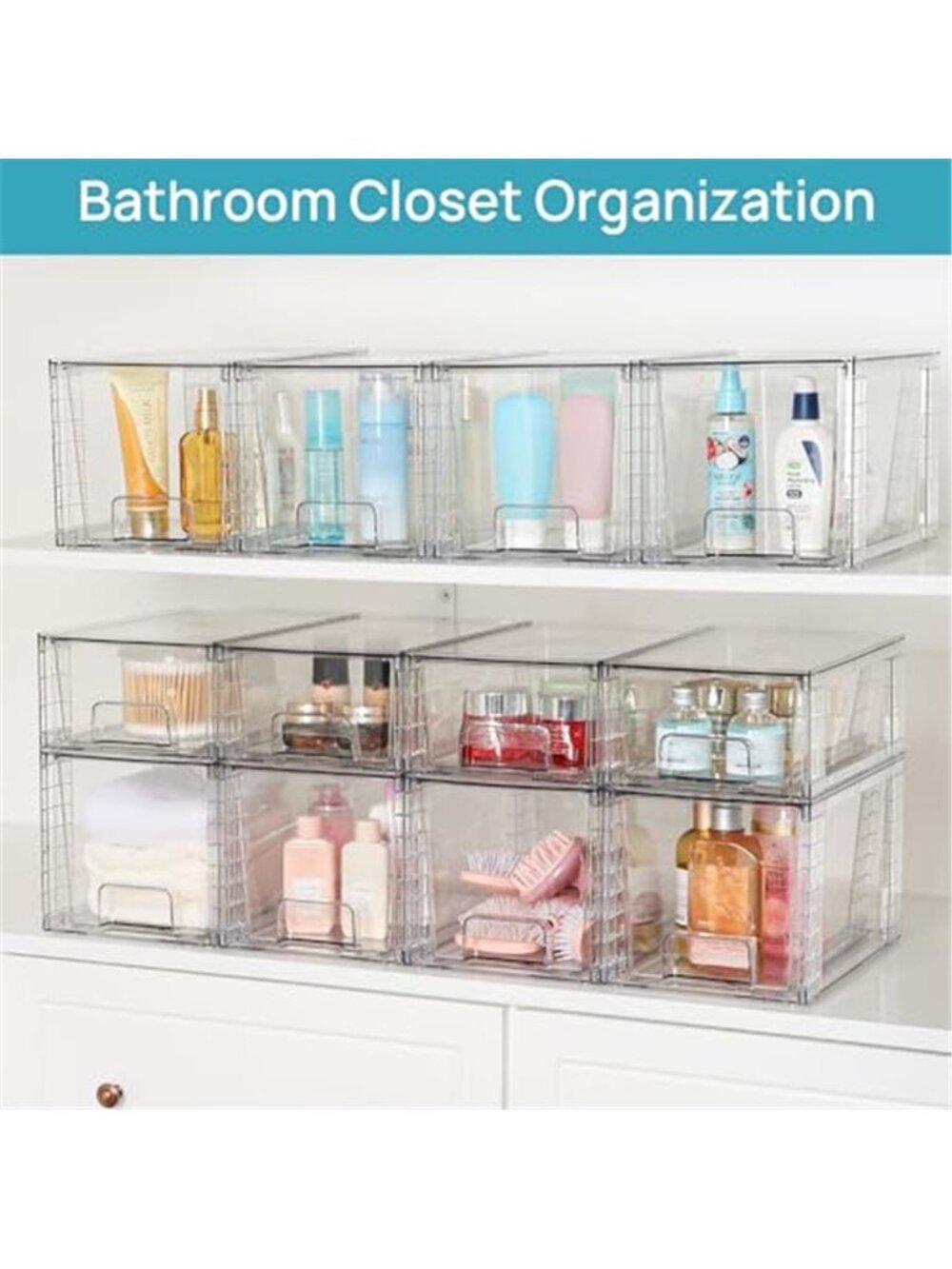 4 Pack Large Stackable Storage Drawers, Clear - Picture 5 of 7